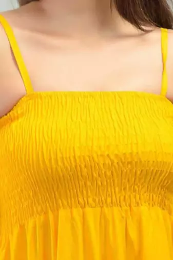 yellow viscose rayon smocked maxi dress for women