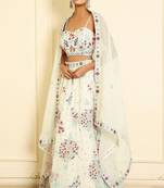 GLAMOROUS WOMEN'S CREAM 3MM SEQUINS AND THREAD EMBROIDERED GEORGETTE FABRIC LEHENGA CHOLI FOR WEDDING