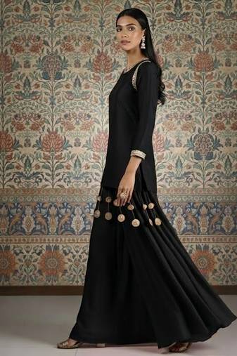 Black vichitra silk kurta palazzo set
