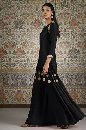 Black vichitra silk kurta palazzo set