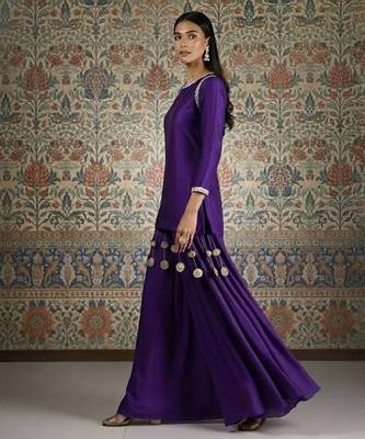 Purple vichitra silk kurta palazzo set 1
