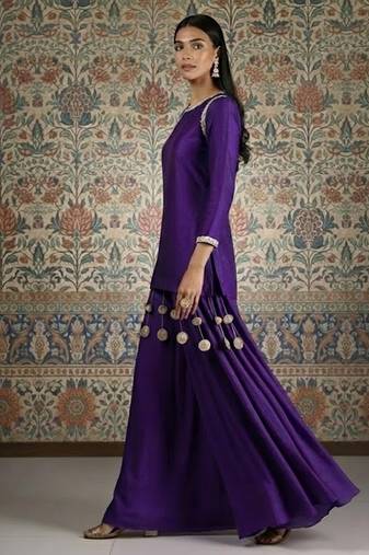 Purple vichitra silk kurta palazzo set
