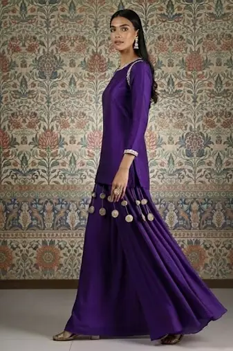 Purple vichitra silk kurta palazzo set