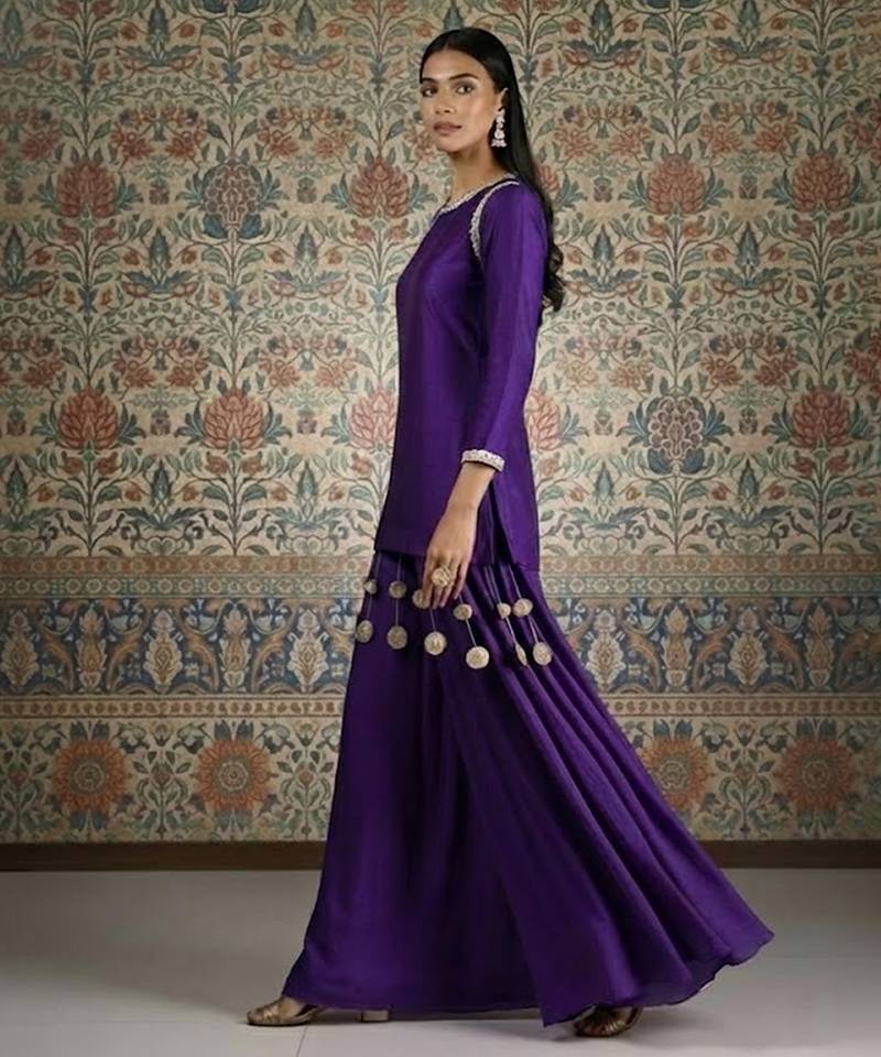 Purple vichitra silk kurta palazzo set
