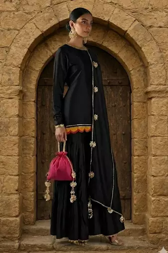 Black vichitra silk palazzo set