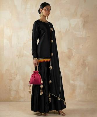 Black vichitra silk palazzo set 1
