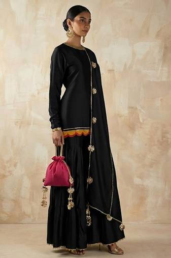 Black vichitra silk palazzo set