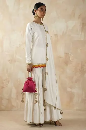 White vichitra silk palazzo set