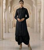 Black vichitra silk cowl skirt set