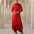 Red vichitra silk cowl skirt set