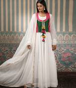 White vichitra jacket set organza dupatta