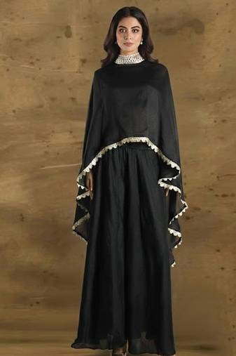 Black vichitra silk cape palazzo set