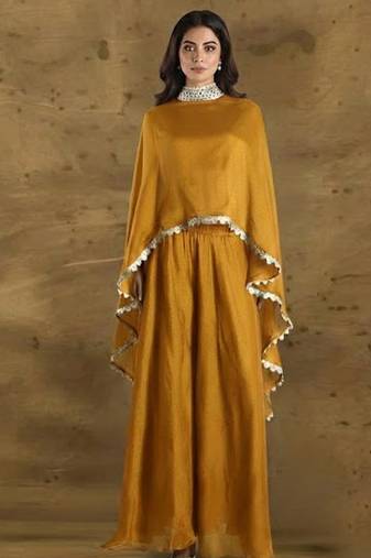 Mustard vichitra silk cape palazzo set