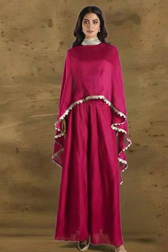Pink vichitra silk cape palazzo set