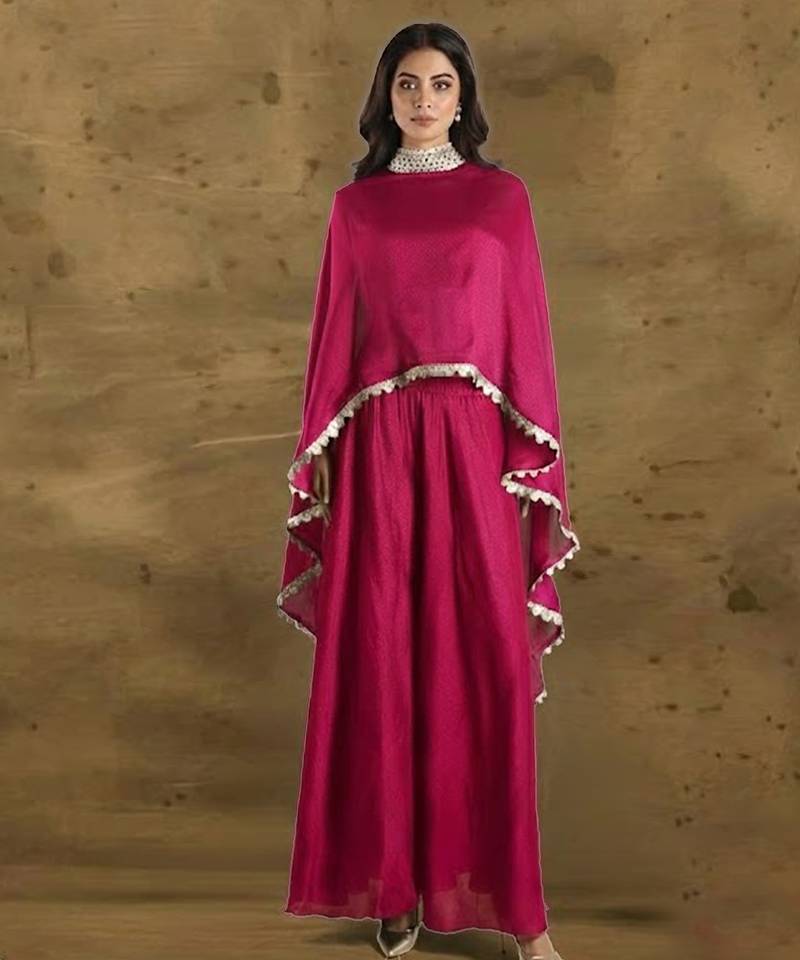 Pink vichitra silk cape palazzo set