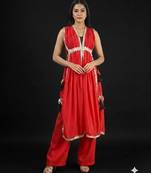 Red vichitra silk fusion set