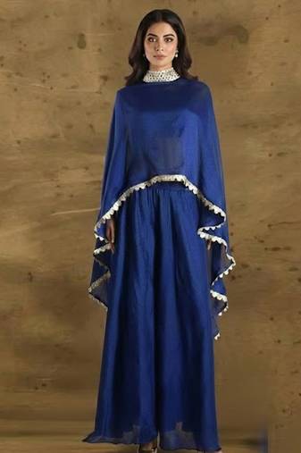 Royal blue vichitra silk cape palazzo set