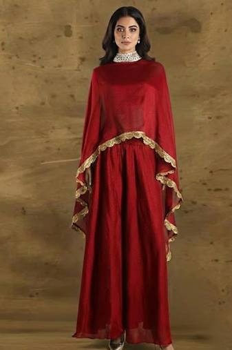 Red vichitra silk cape palazzo set