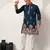 teal blue viscose silk floral embroidered kurta pajama set for men