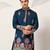 teal blue viscose silk floral embroidered kurta pajama set for men