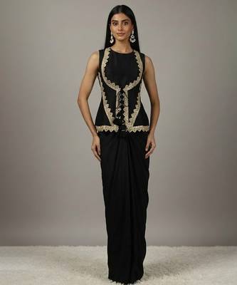 black Draped Skirt Set with lace work 1