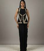 black Draped Skirt Set with lace work