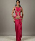 pink  Draped Skirt Set with lace work