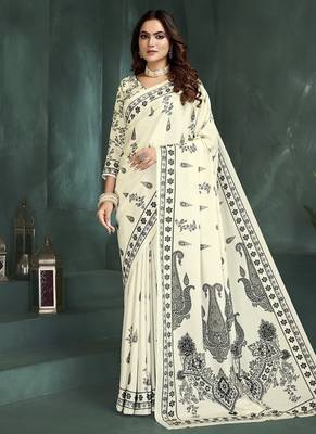 White or foil  printed saree with blouse 1