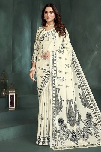 White or foil  printed saree with blouse
