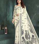 White or foil premium printed saree with blouse