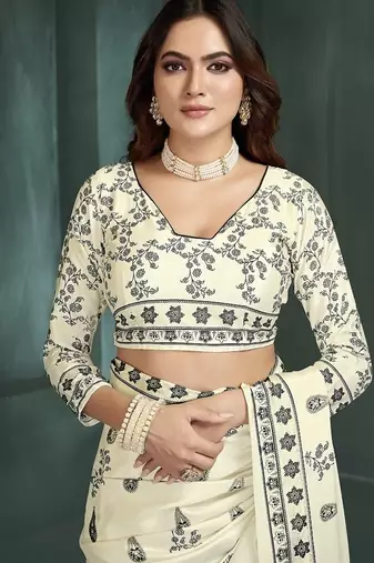 White or foil  printed saree with blouse