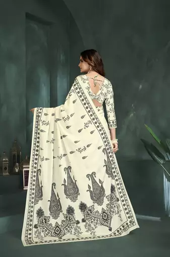 White or foil  printed saree with blouse