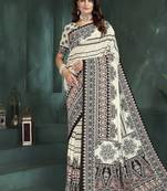 White or foil premium printed saree with blouse