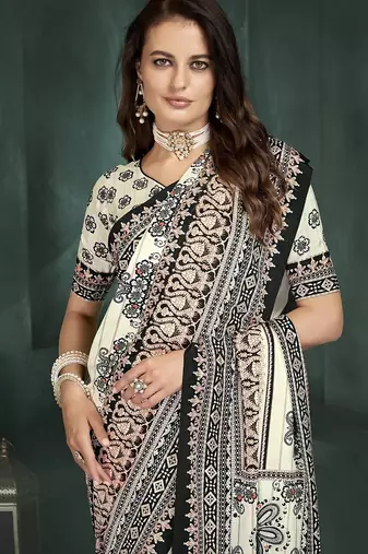White or foil  printed saree with blouse
