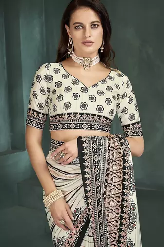 White or foil  printed saree with blouse