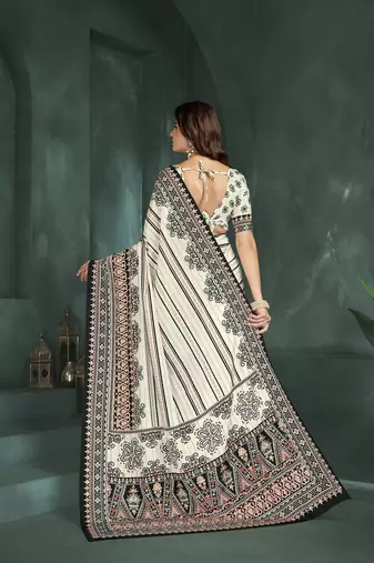 White or foil  printed saree with blouse