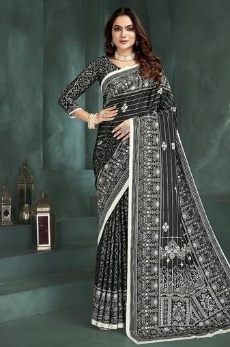 Black or foil premium printed saree with blouse