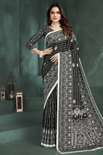 Black or foil premium printed saree with blouse