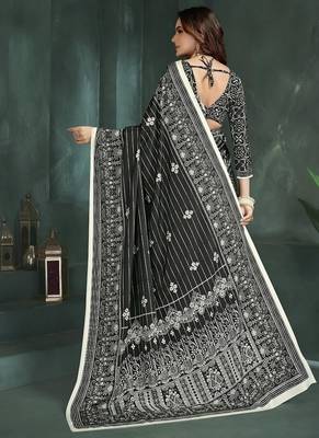 Black or foil  printed saree with blouse 4