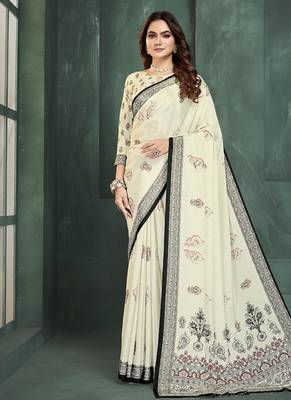 White or foil  printed saree with blouse 1