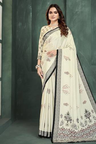 White or foil  printed saree with blouse