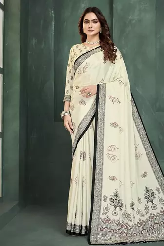 White or foil  printed saree with blouse