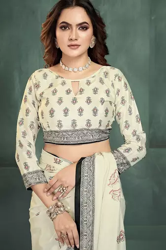 White or foil  printed saree with blouse