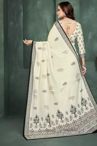 White or foil  printed saree with blouse