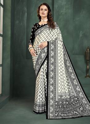 Black or foil  printed saree with blouse 1