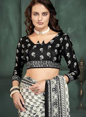 Black or foil  printed saree with blouse 3