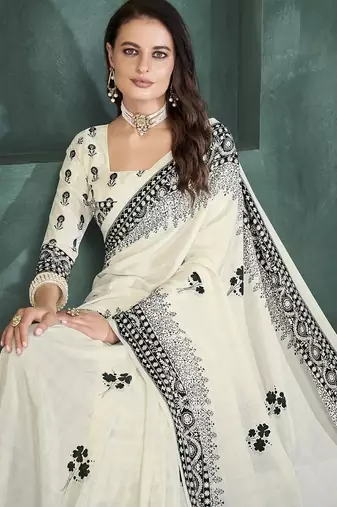 White or foil  printed saree with blouse
