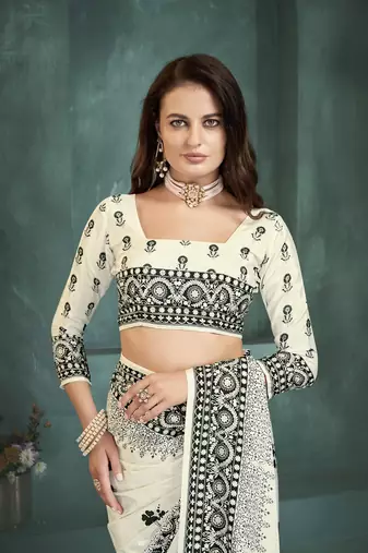 White or foil  printed saree with blouse