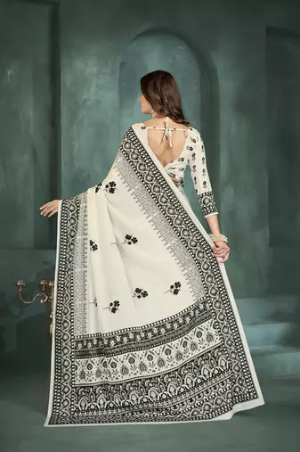 White or foil  printed saree with blouse