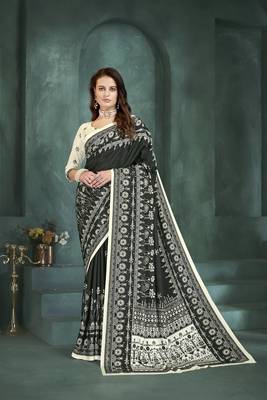 Black or foil  printed saree with blouse 1